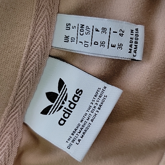 👅 ADIDAS OVERSIZED COLORBLOCK CREAM BEIGE TAN WHITE STRIPE CUTE CROP T SHIRT - Picture 3 of 8